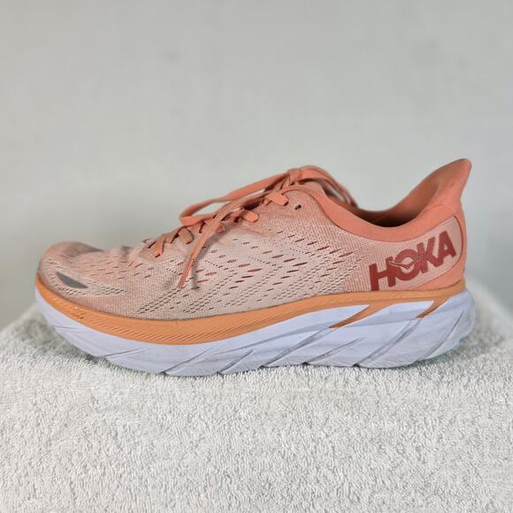 Hoka One One Shoes - Hoka One One Clifton 8 Orange & Cream Lace-up Women's Running Shoes Size 10B